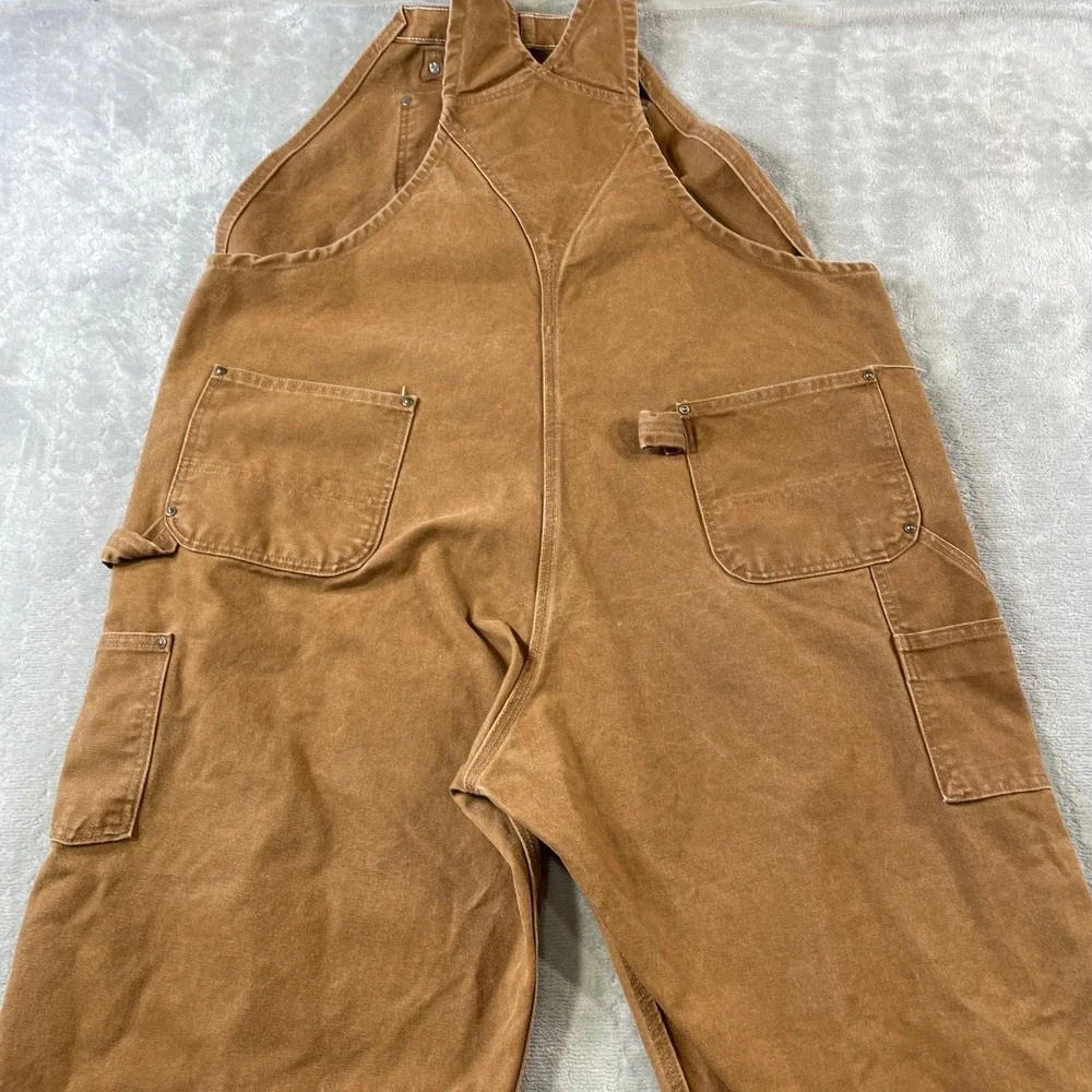 Carhartt Bib Overalls Mens 46x32 Brown Duck Double Knee Workwear Outdoor R06 211